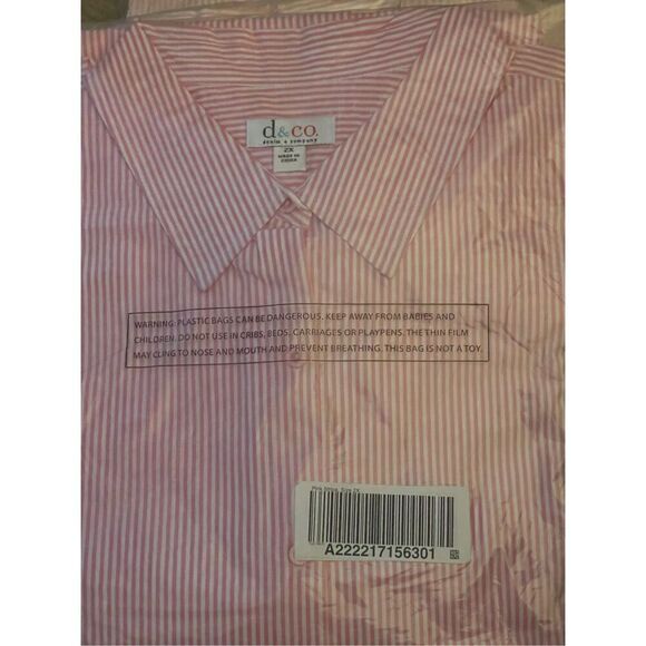 Denim & Co Women 3X Button Front Long Top Pink White Stripe Roll Tab Sleeve NWT - Picture 2 of 7